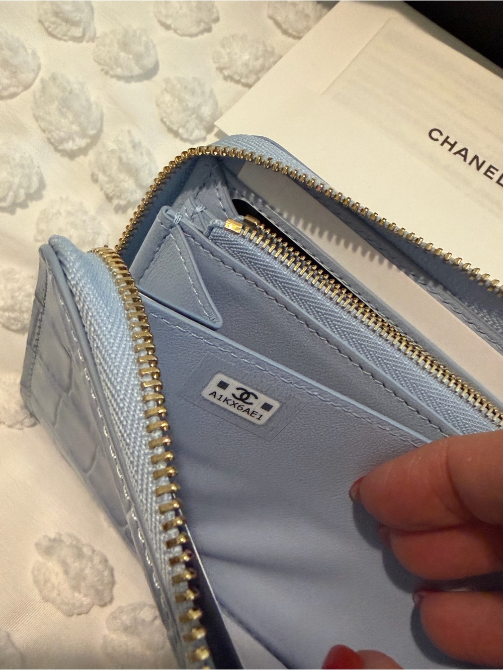CHANEL Croc Embossed Zip Around Long Wallet Lilac Lavender Brand New with Box - Picture 10 of 15